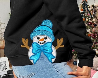 Side Bow Applique Sweatshirt Embroidery Design, Christmas Snowman Bow, Christmas Embroidery Design, Instant Download, Bow Applique Design