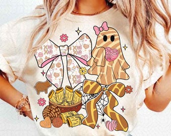Concha Ghost Halloween Png, Pantasmas Ghost Png, Pan Dulce Png, Coquette Bow Ghost Png, Spooky Mexican Png, Dia De Los Muertos Png