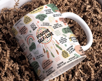 Positive Self Love Wrap Around Mug Design 11oz & 15oz, Sublimation, High-Quality PNG, Instant Download, Mug Sublimation Design, Mug Template