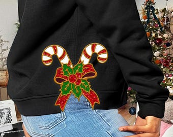 Christmas Candy Cane Appliqué Embroidery Design 3 Sizes, Satin Stitch Machine Embroidery Design,Bow Embroidery Design,Coquette Christmas Bow
