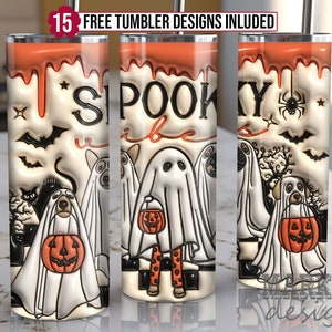 3D Inflated Spooky Vibes Dogs Tumbler Wrap, 3D Halloween Dogs Tumbler Wrap, 3D 20oz Sublimation Design png, 3D Puffy Halloween Tumbler Wrap