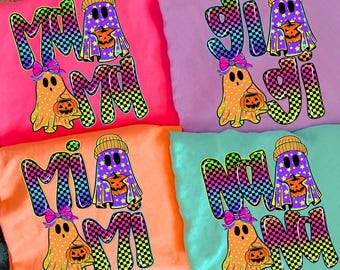 Neon Preppy Halloween Mama Bundle, Halloween Mom Nana Gigi Png, Halloween Bundle PNG, Boo Ghost Shirt, Family Halloween Sublimation Design