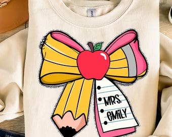 Coquette Teacher Pencil Bow PNG, Preppy Teacher Png, Custom Teacher Png, Teach Love Inspire Png, Teacher Appreciation Gift