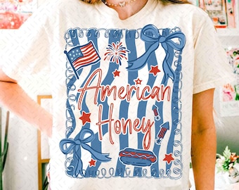 American Honey Coquette Png, Preppy 4th of July PNG, Girly Memorial Day Png, Vintage USA Png, Independence Day png, Land of the Free