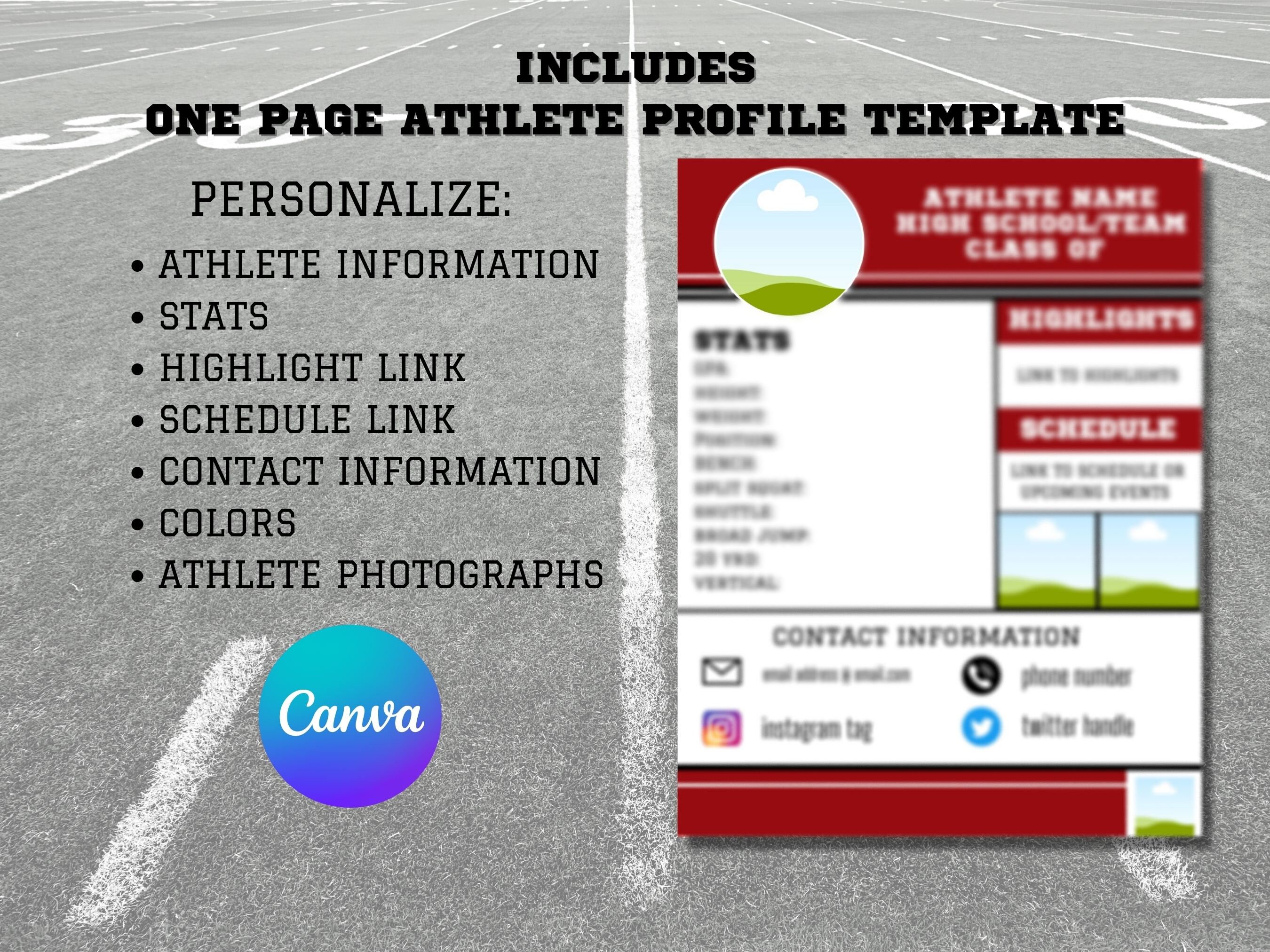 Basic Athlete Profile Canva Template Etsy