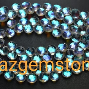 Mixtic fire quartz faceted heart Briolette beeds meking jewellery fire rainbow mixtic quartz faceted both site 8inch setend mixtic quartz