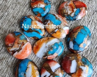 Cabujones de turquesa cobriza natural tipo ostra: conjunto de piedras preciosas sueltas (8x10 a 15x20 mm) para la fabricación de joyas.