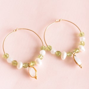 Pearl hoops / Thin small pearl hoops / 14 carat gold filled pearl hoops / boho hoops