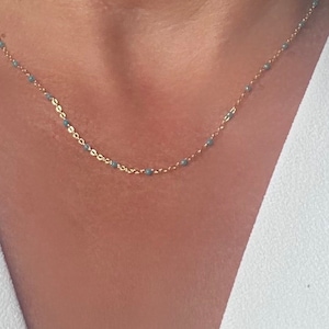 Fine blue stainless steel chain necklace / blue women&#39;s necklace / blue pearl necklace