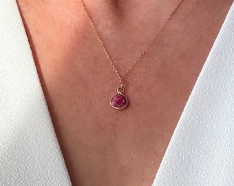 Collier acier inoxydable avec pendentif goutte rhodonite/ collier fin pendentif rose femme / cadeau femme