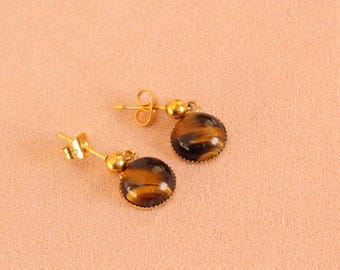 Tiger's eye earrings / round tiger's eye pendant stud earrings / round tiger's eye pendant earrings