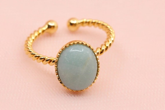 Bague fine amazonite ovale réglable / Bague femme dorée à l’or fin pierre amazonite / bague or réglable / bague fine pierre amazonite