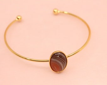 Adjustable agate bangle bracelet gilded with fine gold / natural stone agate bangle bracelet / natural stone jewelry Emmanuelle