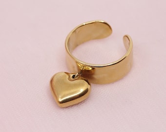 adjustable heart tassel ring / heart pendant ring / Adjustable stainless steel heart ring with heart tassel / gift ring