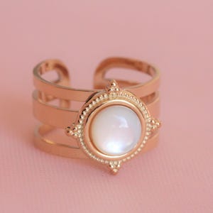 round white mother-of-pearl stainless steel ring / adjustable mother-of-pearl ring / wide mother-of-pearl ring / boat ring