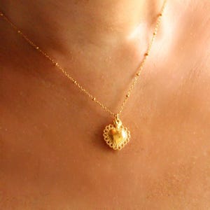 Stainless steel necklace heart pendant ball chain / Lace heart pendant necklace / Women&#39;s heart necklace / Necklace
