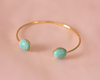 Amazonite bangle bracelet/ adjustable gold-plated amazonite stone bracelet