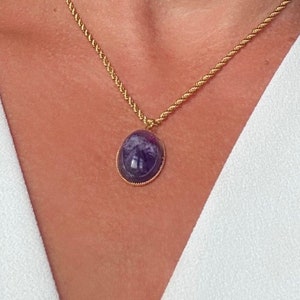 Amethyst necklace / Amethyst natural stone necklace / amethyst stainless steel necklace / stone pendant / gift necklace