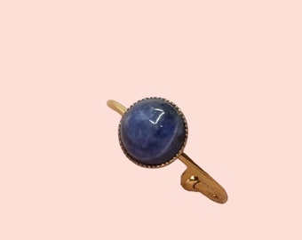 Bague femme acier inoxydable sodalite naturelle ajustable / bague anneau pierre naturelle bleue/ water resistant