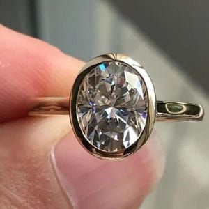 3ct Oval Cut Solitaire Bezel Ring, Oval Bezel Engagement Ring, Oval Cut Bezel Wedding Ring, Oval Cut Diamond Simulant CZ Ring, Gift Rings