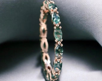 Vintage Moss Agate Wedding Band: White Gold Branch Ring