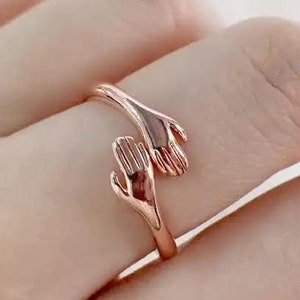 Sterling Silver Hug Ring- Silver Love Hugging Ring - Hugging Hands Couple Ring - Open Hug Ring - Couple Hands Ring - Love Hug Hand Ring