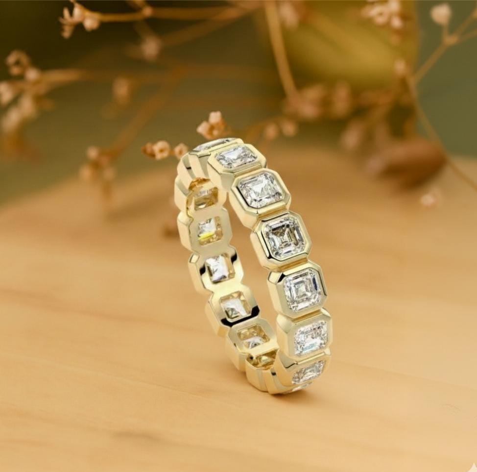 Bezel Set Asscher Cut Moissanite Band, Full Eternity Wedding Band ...
