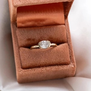 Oval cut Moissanite Engagement Ring, Half Bezel Set Anniversary Ring, Promise Solitaire Ring, Classic 14K Solid Gold Diamond Ring for Women