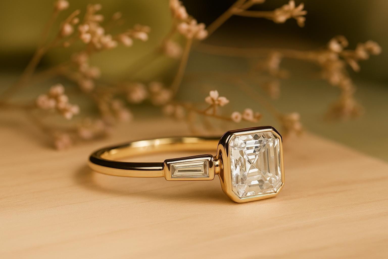 Bezel Set 4ct Asscher Cut Moissanite Engagement Ring, 14k Yellow Gold ...