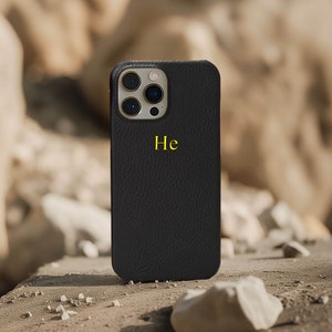 Custom Embossed Monogram Initial iPhone Case, iPhone 15 Pro Max,15 Pro,15 Plus Personalized Pebble Leather Case, Custom Phone Case