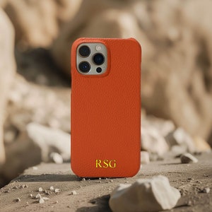 Monogram Debossed Pebble Leather iPhone 13 Pro Max Case, Personalised Initial Leather iPhone 15,14 Plus,13,12,11 Case, Custom Phone Case