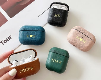 Funda Airpods Pro personalizada, funda Airpods de cuero Pebble, funda Airpod Pro personalizada, funda Monogram AirPod Pro, funda AirPod