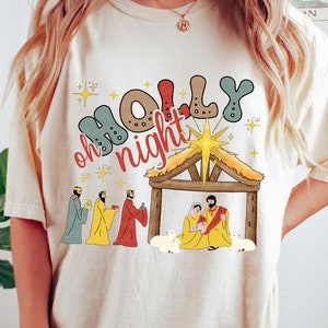 Oh Holy Night Christian Christmas PNG, Religious Christmas PNG for Sublimation PNG and Dtg, Christian Shirt Design, Retro Christmas Clipart