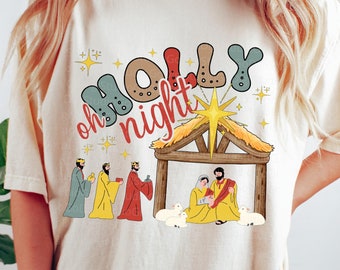 Oh Holy Night Christian Christmas PNG, Religious Christmas PNG for Sublimation PNG and Dtg, Christian Shirt Design, Retro Christmas Clipart