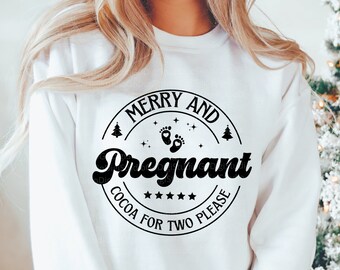 Merry And Pregnant Christmas Pregnancy Announcement Svg Png and Cut Files for Cricut, Christmas Expecting Svg, Xmas Pregnancy Reveal Svg