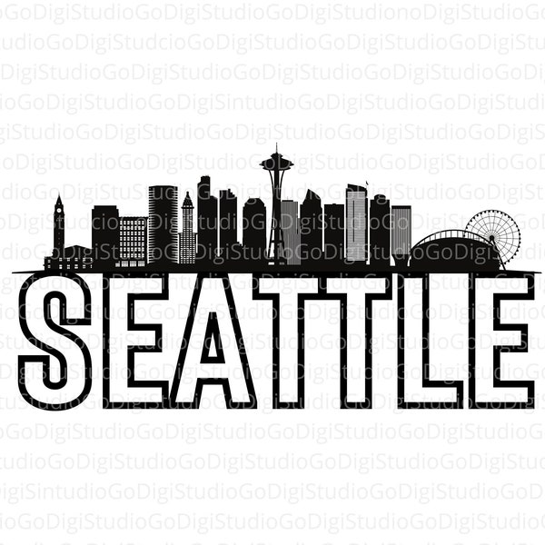 Seattle Svg, Seattle Skyline Svg, Washington Svg, Seattle Gift Svg, Seattle Vector, Seattle Silhouette, Seattle City Svg, Digital Print