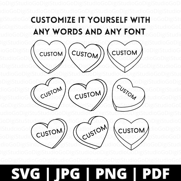 Customizable Conversation Hearts Svg, Candy Hearts Svg, Valentines Svg, Candy Hearts Conversation Svg, Blank Conversation Hearts Svg