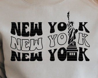 Silhouette de New York, New York City, New York City Svg, NYC Svg, NY Svg, Statue de la liberté de New York Svg, fichiers de coupe pour les artisans, ondulés rétro