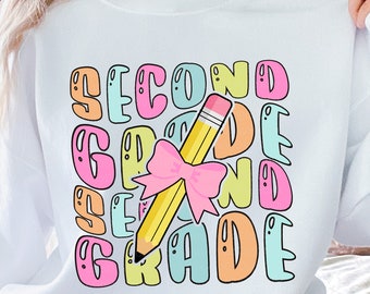 Retro Second Grade PNG, Second Grade Teacher Shirt PNG, 2nd Grade Sublimation Design, Back to School Png, Second Grade Crew Clipart