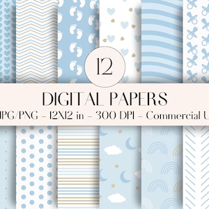 Baby Blue Nursery Baby Boy Digital Paper Pack, Baby Shower Digitale Papers, Blauw Digitaal Papier, Plakboekpapier, Commercieel Gebruik