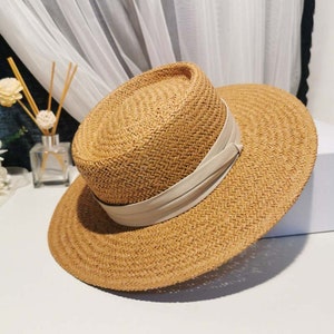 Tarwegras stro hoed, mannen vrouwen hoed, Panama Fedora hoed, strand hoed, platte top, casual, jazz, cadeau-idee