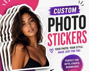 Pegatinas de vinilo laminadas personalizadas de primera calidad / Impermeables / Personalizadas con foto de persona, rostro o mascota y logotipo / Calcomanías de alta calidad / Perfectas para regalos