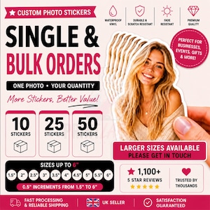 Premium Custom Vinyl Laminated Stickers | Waterproof Personalised People, Face or Pet Photo & Logo| High Quality Decals | Perfect for Gifts
