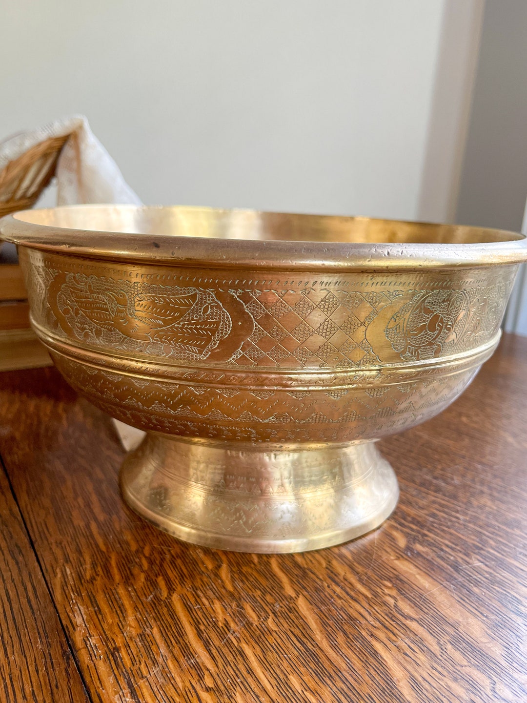 Antique Large Brass Decorative Bowl / Brass Bowl / Etched Etsy