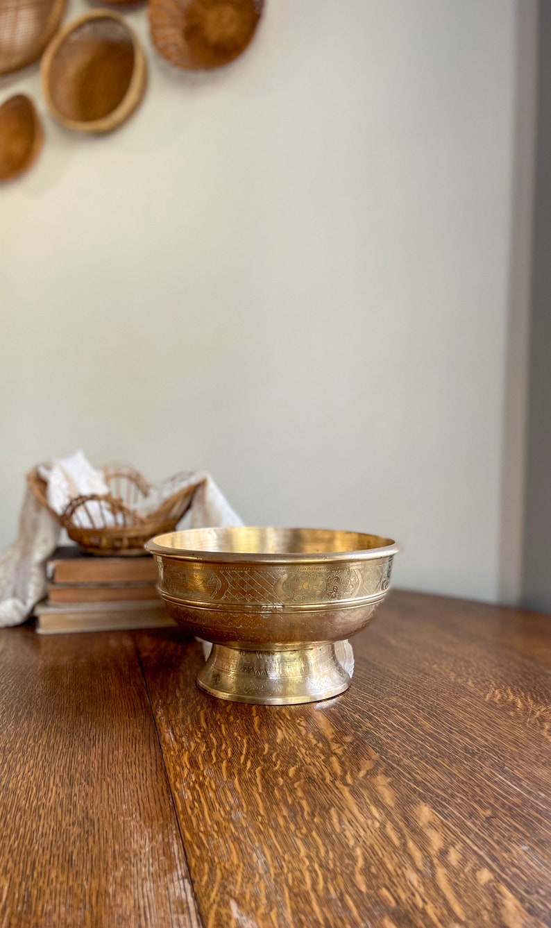 Antique Large Brass Decorative Bowl / Brass Bowl / Etched Etsy