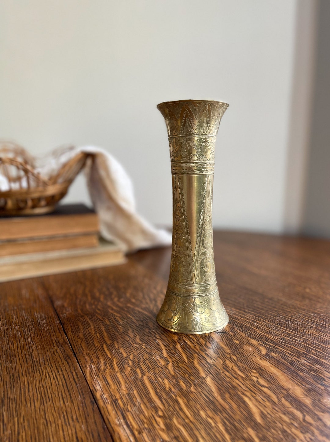 Vintage Brass Vase / Heavy Brass Vase / Intricate Brass Vase / Solid