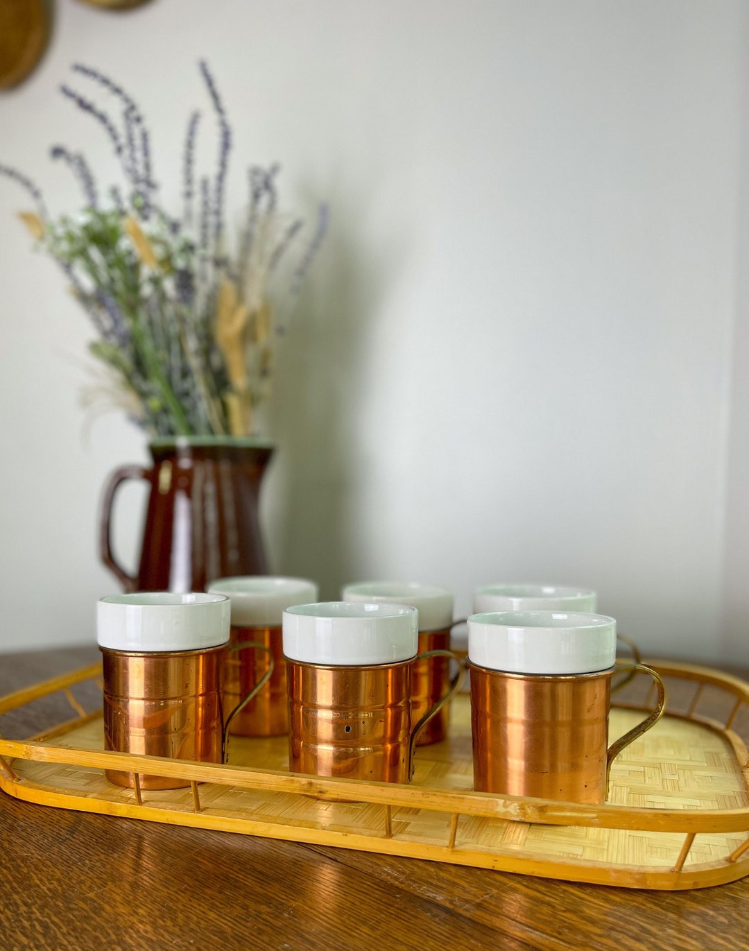 Vintage Copper Mug Set / Set of 6 / Copper Mug With Ceramic Etsy