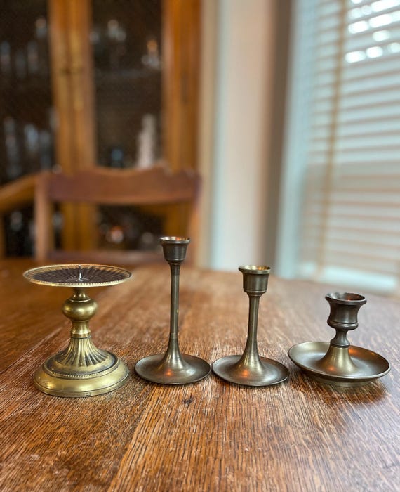 Vintage Brass Candlestick Holders / Individual Antique-Style Pricket & Taper Candlesticks / Classic Brass Decor