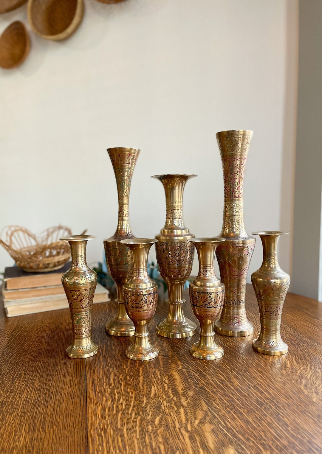 Vintage Brass Painted Vases / Brass Vase / Colorful Vase / Etsy