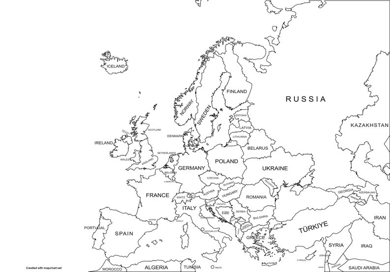 Europe Map With Borders Instant Download - Etsy